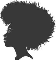 silueta mujer cabeza con afro pelo estilo negro color solamente vector