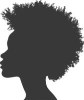 silueta mujer cabeza con afro pelo estilo negro color solamente vector