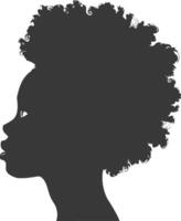 silueta mujer cabeza con afro pelo estilo negro color solamente vector