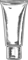 cosmetic tube with engraving style black color only vector
