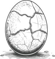 cracked egg with engraving style black color only vector