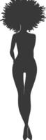 silhouette woman with afro hair style full body black color only vector