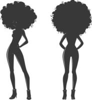 silhouette woman with afro hair style full body black color only vector