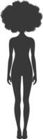 silhouette woman with afro hair style full body black color only vector