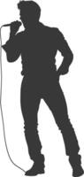 silhouette singer man in action full body black color only vector