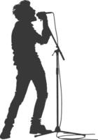 silhouette singer man in action full body black color only vector