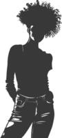 silhouette woman with afro hair style full body black color only vector