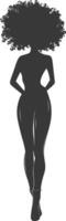 silhouette woman with afro hair style full body black color only vector