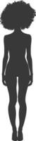 silhouette woman with afro hair style full body black color only vector