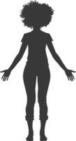 silhouette woman with afro hair style full body black color only vector