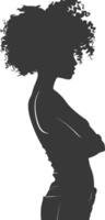 silhouette woman with afro hair style full body black color only vector