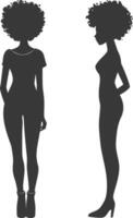 silhouette woman with afro hair style full body black color only vector
