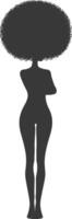 silhouette woman with afro hair style full body black color only vector