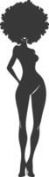 silhouette woman with afro hair style full body black color only vector