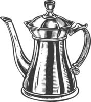 coffee pot with engraving style black color only vector