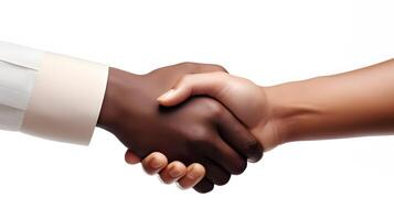 Close-up handshake between two races. No to racism photo