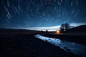 Night sky with stars made with long exposure photo