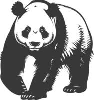 silhouette panda animal full body black color only vector