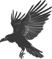 silhouette raven animal fly full body black color only vector