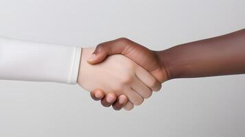 Close-up handshake between two races. No to racism photo