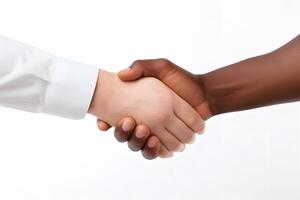 Close-up handshake between two races. No to racism photo