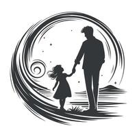 fathers day with fathers and children silhouettes design template illustration vector