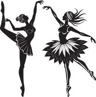 silueta de un bailarina bailando negro y blanco ilustración vector