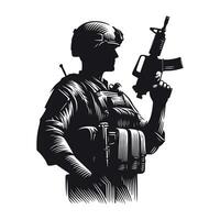 soldiers with guns and backpacks silhouette design template illustration vector