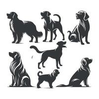 Cute dog and puppy set collection silhouette design template illustration vector