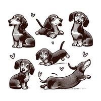 Cute dog and puppy set collection silhouette design template illustration vector