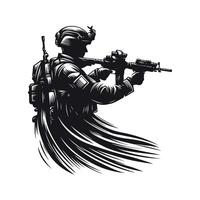 soldiers with guns and backpacks silhouette design template illustration vector