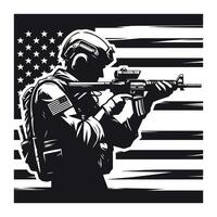 soldiers with guns and backpacks silhouette design template illustration vector