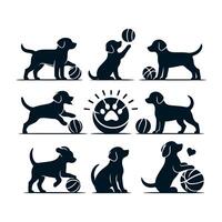 Cute dog and puppy set collection silhouette design template illustration vector