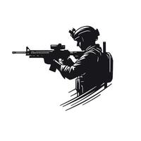 soldiers with guns and backpacks silhouette design template illustration vector