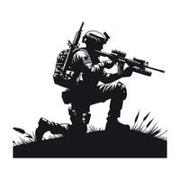 soldiers with guns and backpacks silhouette design template illustration vector
