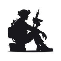 soldiers with guns and backpacks silhouette design template illustration vector