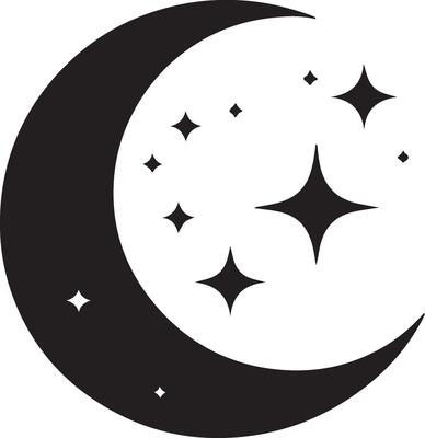 Moon and stars at night illustration isolated on white background