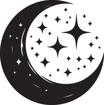 Moon and stars at night illustration isolated on white background