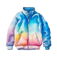 A colorful, watercolor-style jacket with a rainbow gradient. The jacket has a zipper and two pockets. png