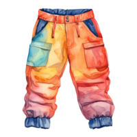 Colorful cargo pants with a watercolor effect. Perfect for fashion illustrations and designs. png