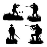 The hunter is hunting black silhouette vector