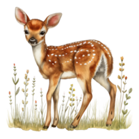 Baby Hirsch Aquarell Illustration Wald Kitz isoliert auf transparent Hintergrund png