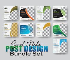 Creative and professional social media post design bundle set, nine design with gradient color and solid color variation editable square banners vector
