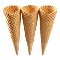 Three Empty Waffle Cones Isolated on Transparent Background png