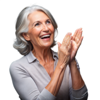 Elderly Woman With Grey Hair Applauding Happily png