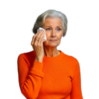 Elderly Woman Wiping Face With Tissue a Transparent Background png