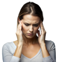 Young Woman Holding Head in Pain While Suffering From a Headache png