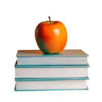 A Red Apple Resting on a Stack of Blue Books png