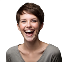 Smiling Woman With Short Hair Laughs Against Transparent Background png