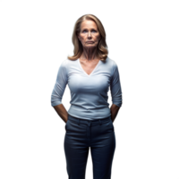 Serious Middle-Aged Woman With Arms Behind Back on Transparent Background png